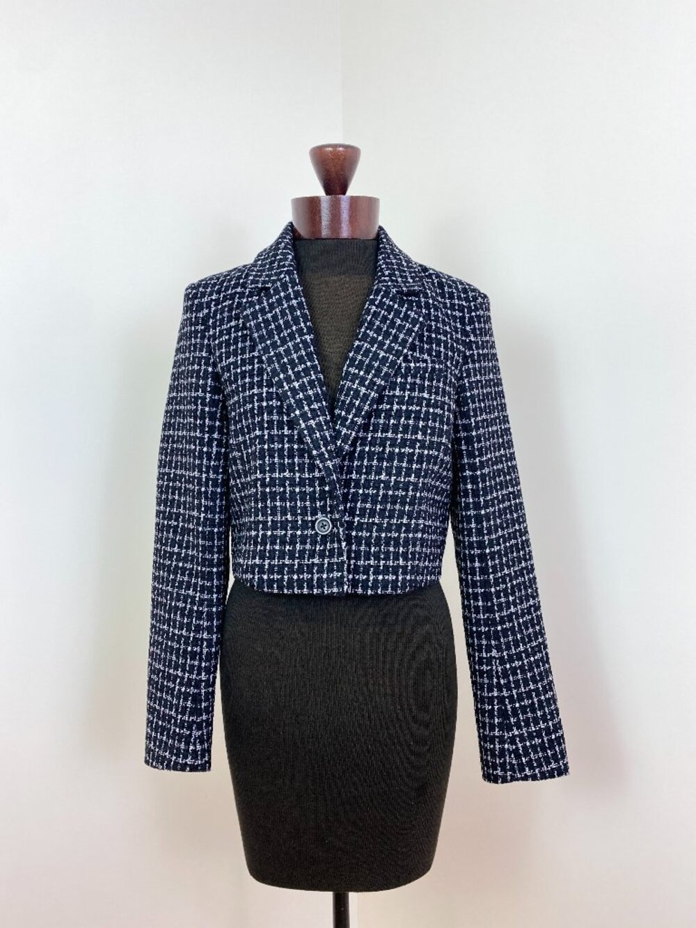 Abercrombie & Fitch Tweed Cropped Blazer Black White XS Preppy